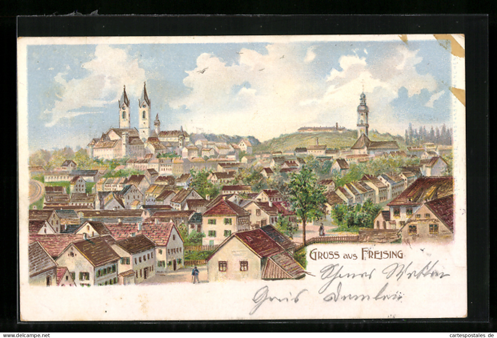 Lithographie Freising, Teilansicht  - Freising