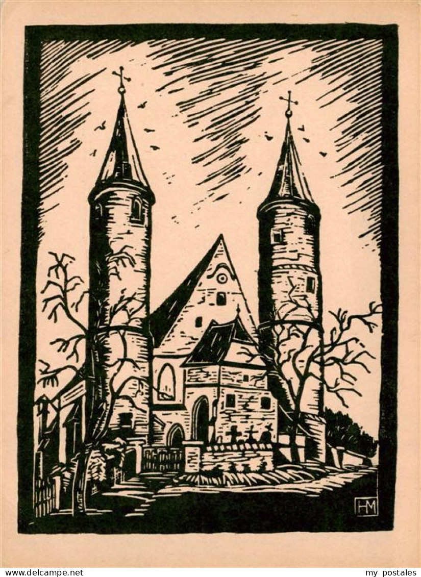 73888495 Landshut  Isar Kirche Heilig Blut Berg Ob Landshut Linolschnitt  - Landshut