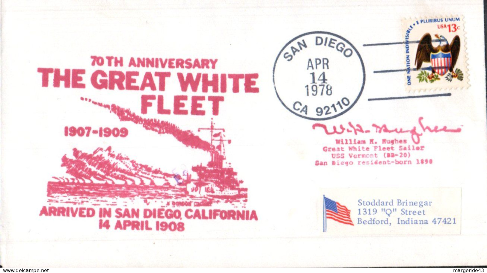 USA ETATS UNIS THE GREAT WHITE FLEET SAN? DIEGO 1978 - Enveloppes évenementielles