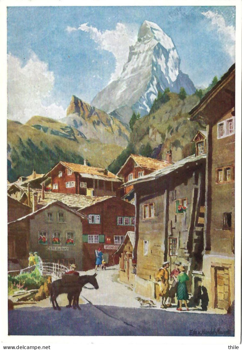 Zermatt - Dorfstrasse Mit Matterhorn, Nach Aquarell Von Edo V. Handel-Mazzetti - Zermatt