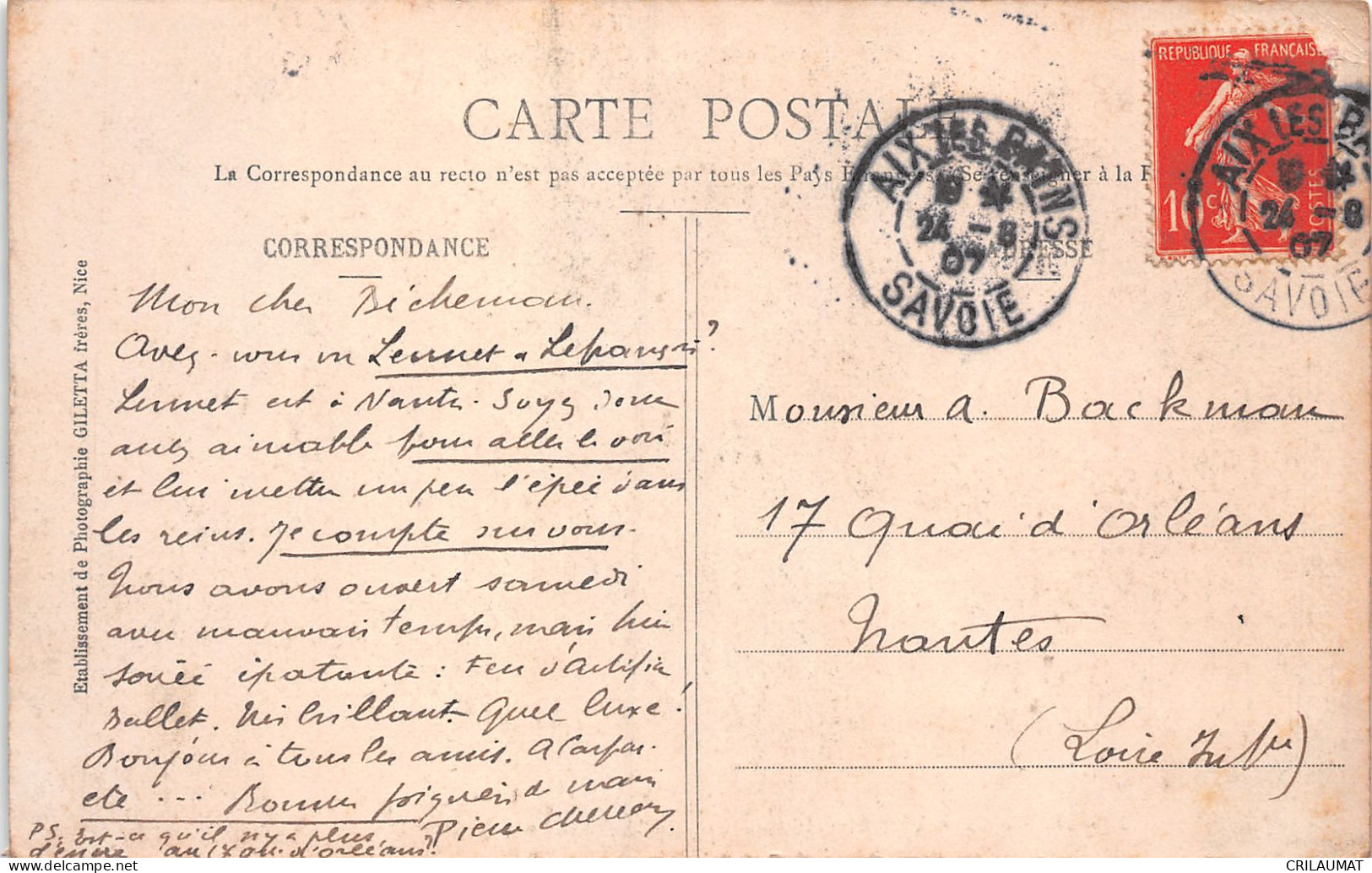 73-AIX LES BAINS-N°T5075-E/0193 - Aix Les Bains