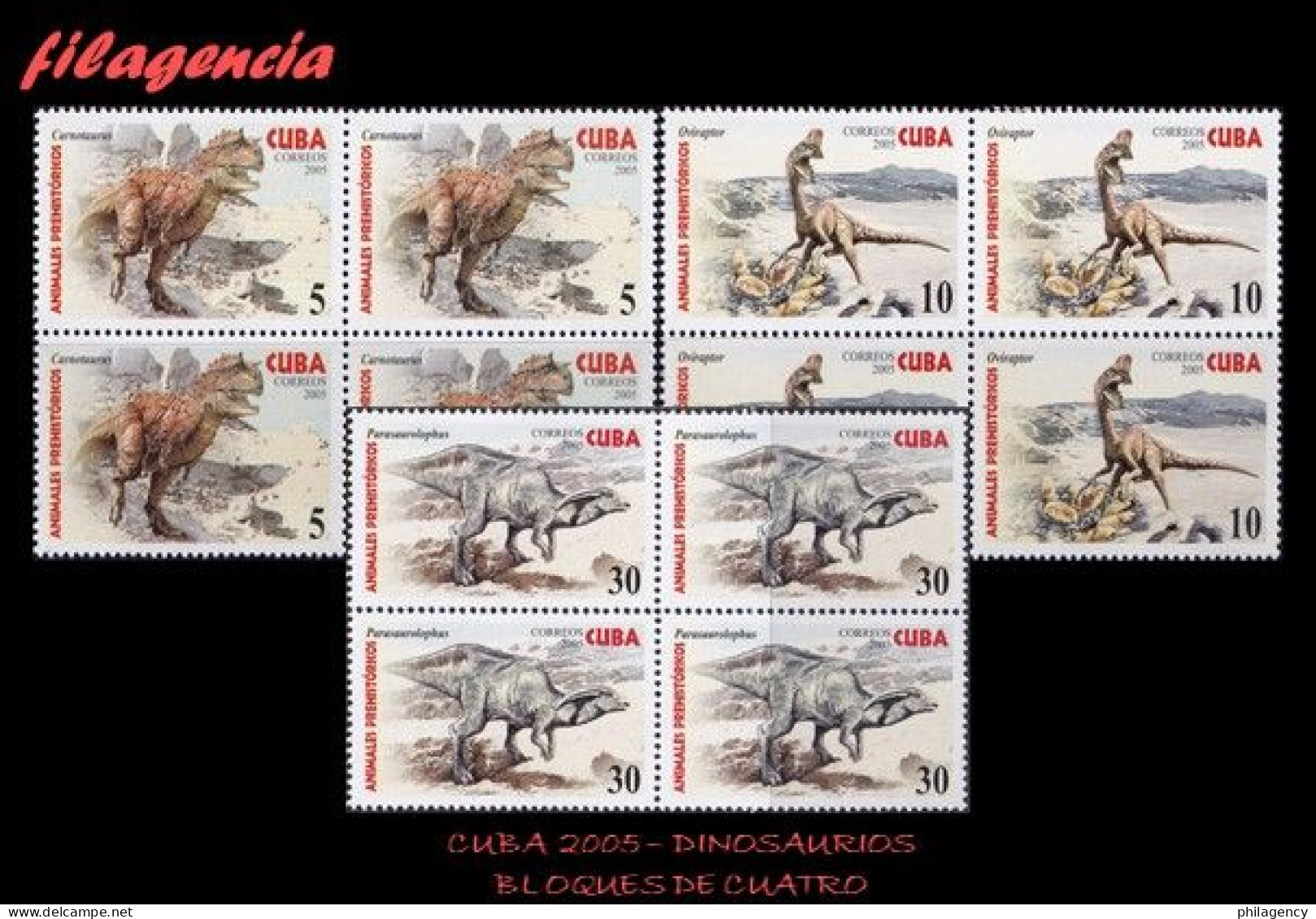 CUBA. BLOQUES DE CUATRO. 2005-04 FAUNA PREHISTÓRICA. DINOSAURIOS - Ungebraucht