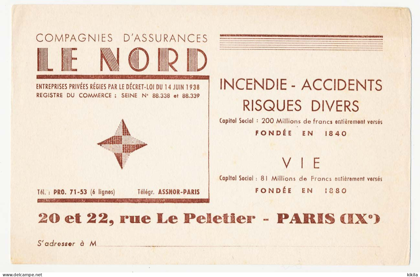 Buvard 20.8 X 13.5 Compagnies D'Assurances LE NORD Impession Marron - Banca & Assicurazione