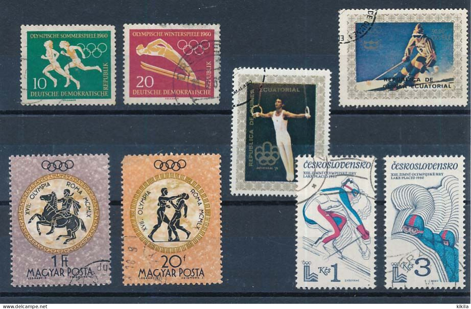 8 Timbres Oblitérés JEUX OLYMPIQUES (X-6) Rome 1960 DDR Et Hongrie - Innsbruck Et Montréal 1976 Guinée Equatoriale -Lake - Other & Unclassified