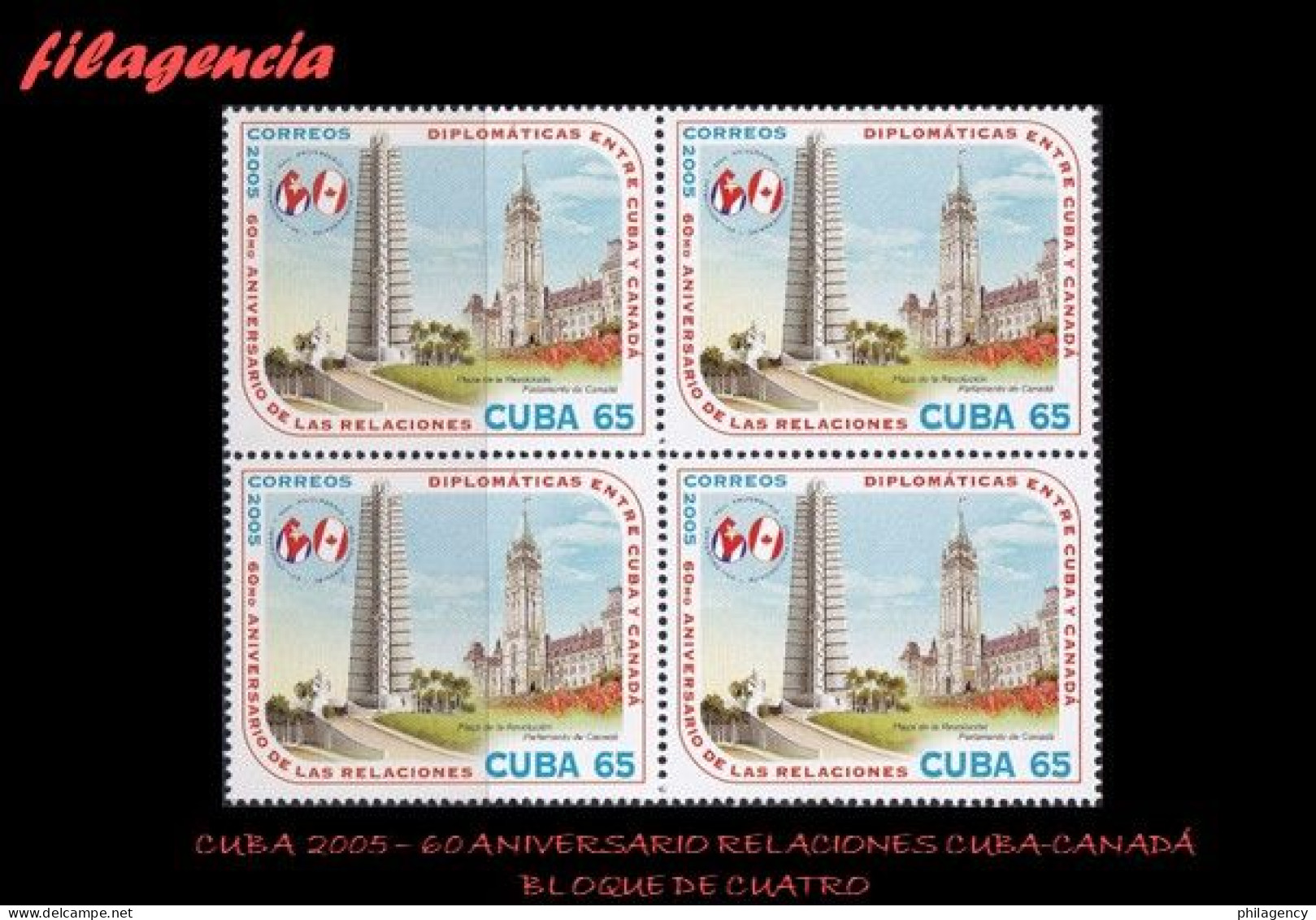 CUBA. BLOQUES DE CUATRO. 2005-10 60 ANIVERSARIO DE LAS RELACIONES DIPLOMÁTICAS CUBA-CANADÁ - Ongebruikt