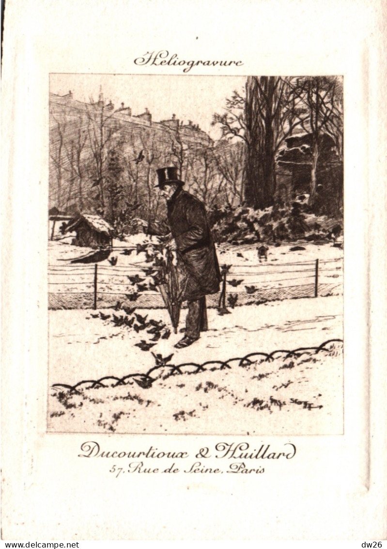 Illustration Georges Scott: Homme Et Oiseaux En Hiver - Héliogravure Ducourtioux & Huillard, Paris - Autres & Non Classés