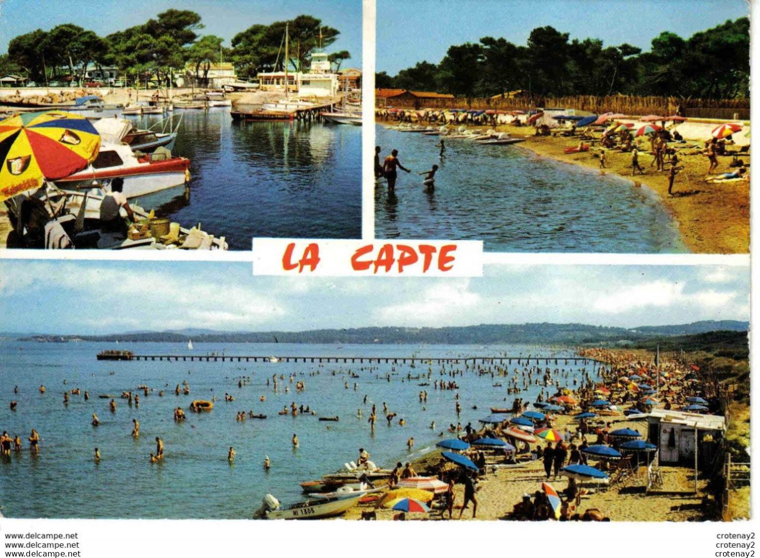 83 LA CAPTE Vers Hyères Multivues N°1502 PUB Bière Zénith Sur Parasol Plage Baignade Pédalos VOIR DOS - Hyeres