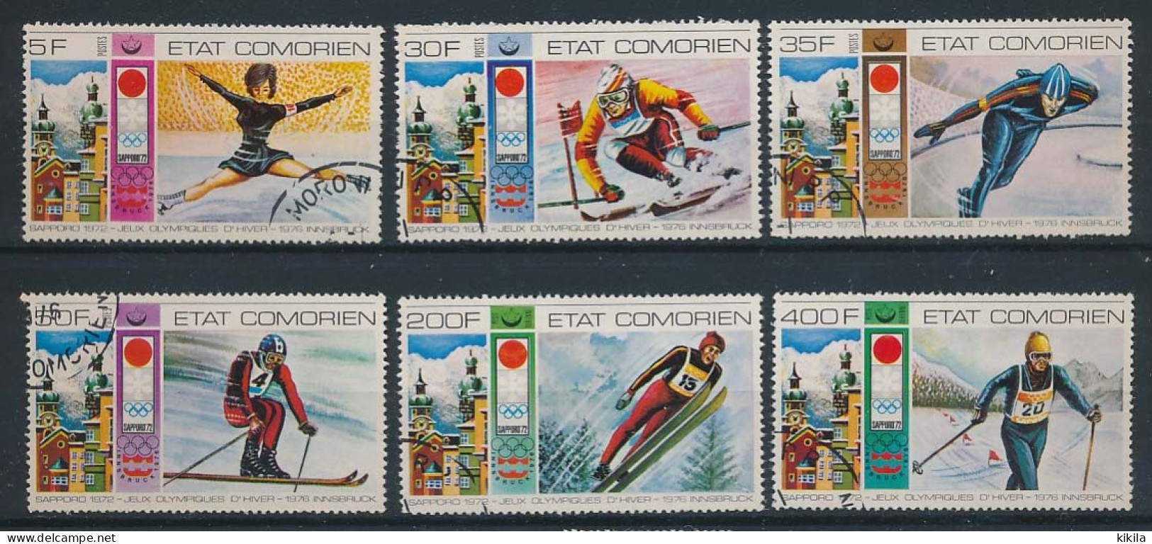 6 Timbres Oblitérés JEUX OLYMPIQUES SAPPORO 1972 (X-4) INNSBRUCK 1976 Etat Comorien  Comores - Autres & Non Classés