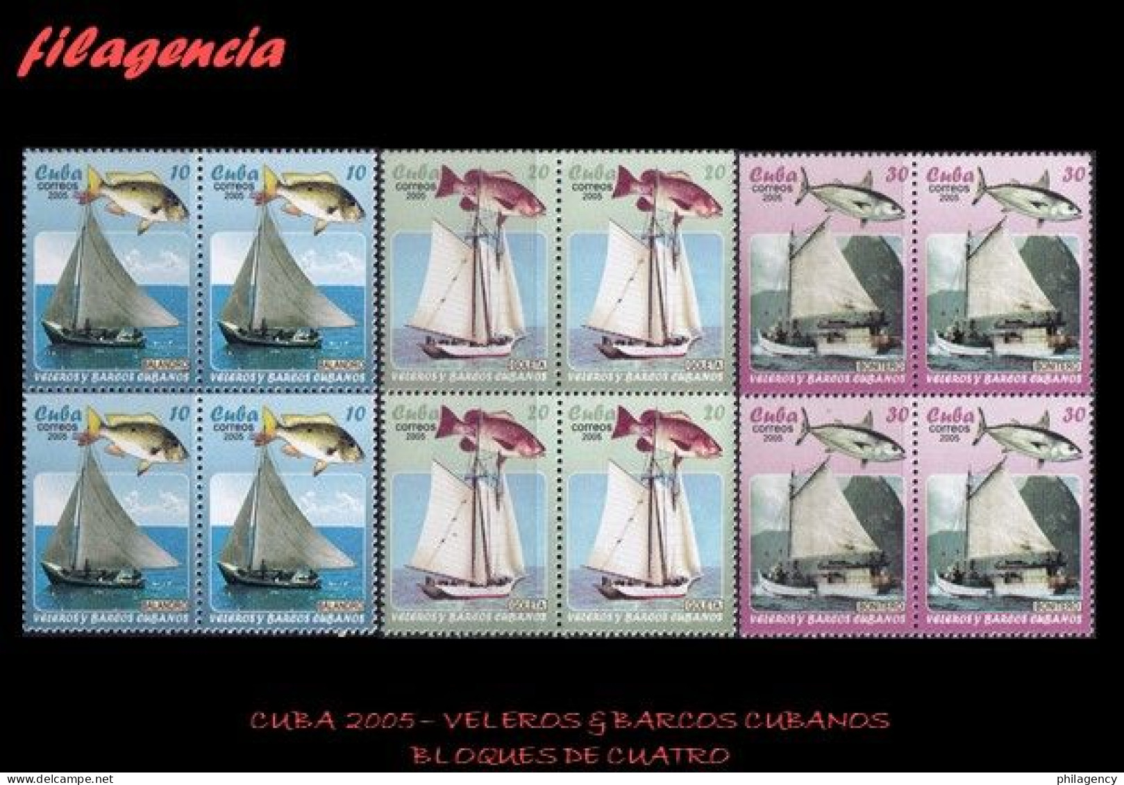 CUBA. BLOQUES DE CUATRO. 2005-13 VELEROS & BARCOS CUBANOS. FAUNA MARINA - Nuovi