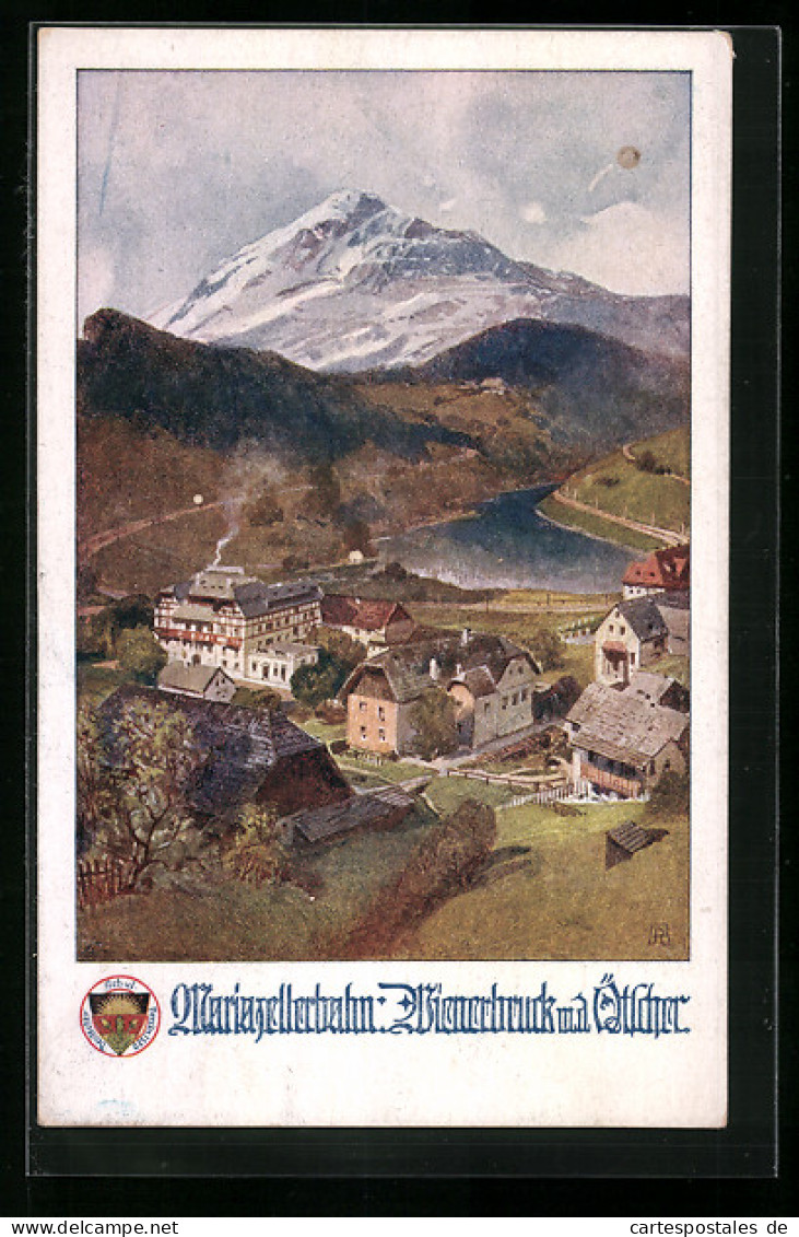 Künstler-AK Wienerbruck A. Ötscher, Ortsansicht Mit Bergpanorama, Deutscher Schulverein  - Guerre 1914-18