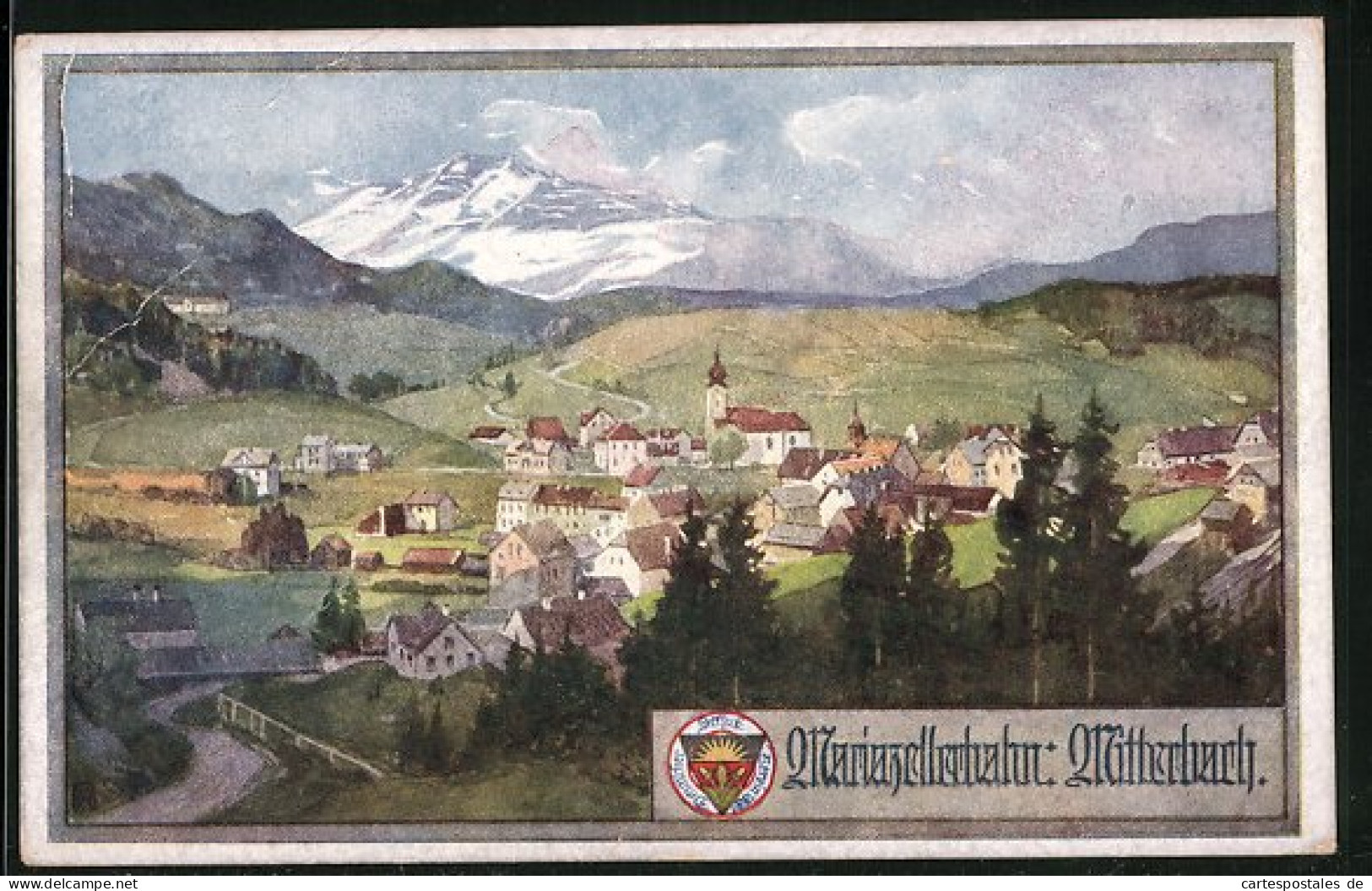 AK Deutscher Schulverein Nr. 718: Mitterbach A. D. Mariazellerbahn, Ortsansicht Gegen Das Gebirge  - Guerra 1914-18