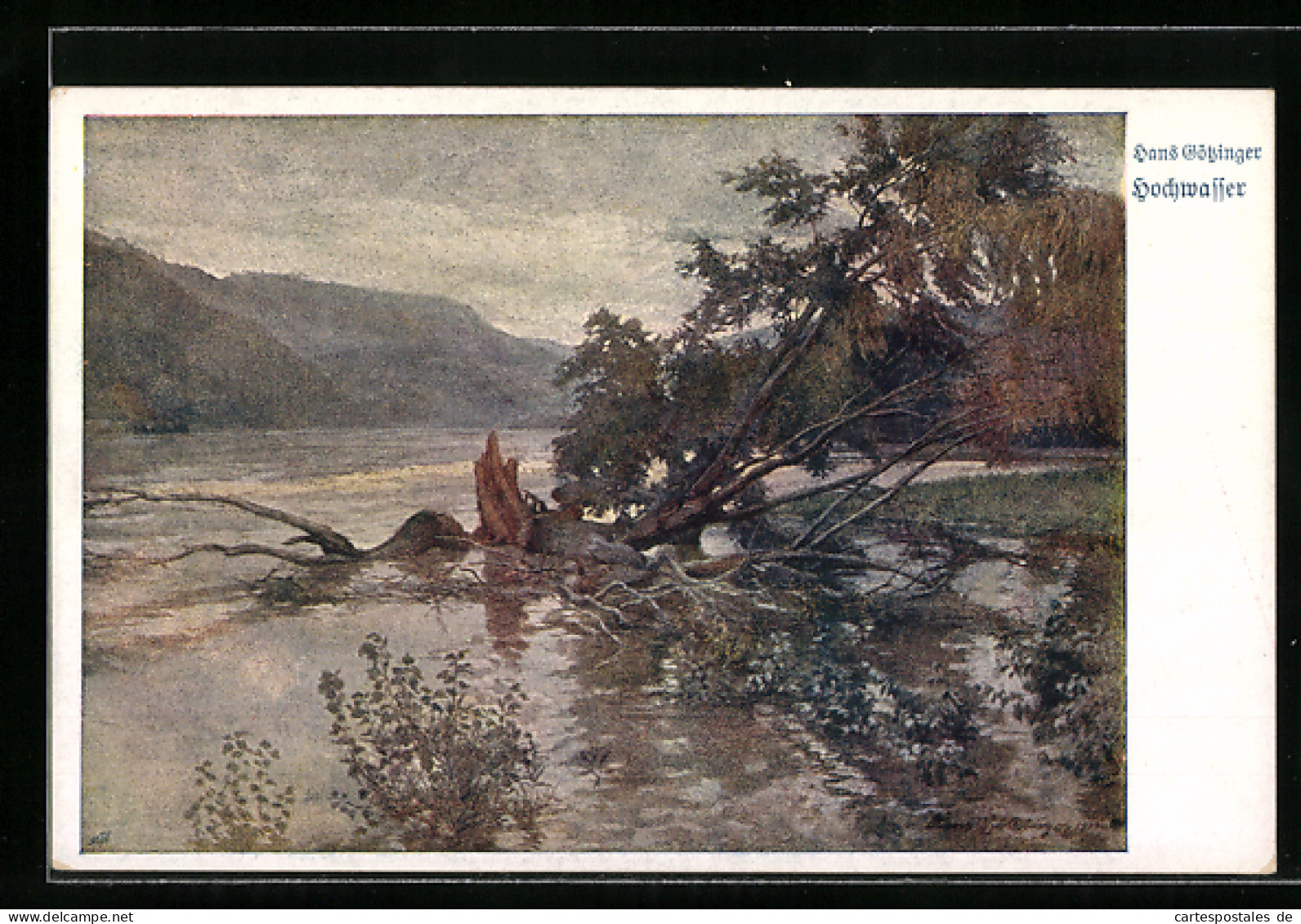 Künstler-AK Deutscher Schulverein Nr. 944, Hans Götzinger: Fluss Bei Hochwasser Reisst Ganze Bäume Mit Sich  - Guerre 1914-18