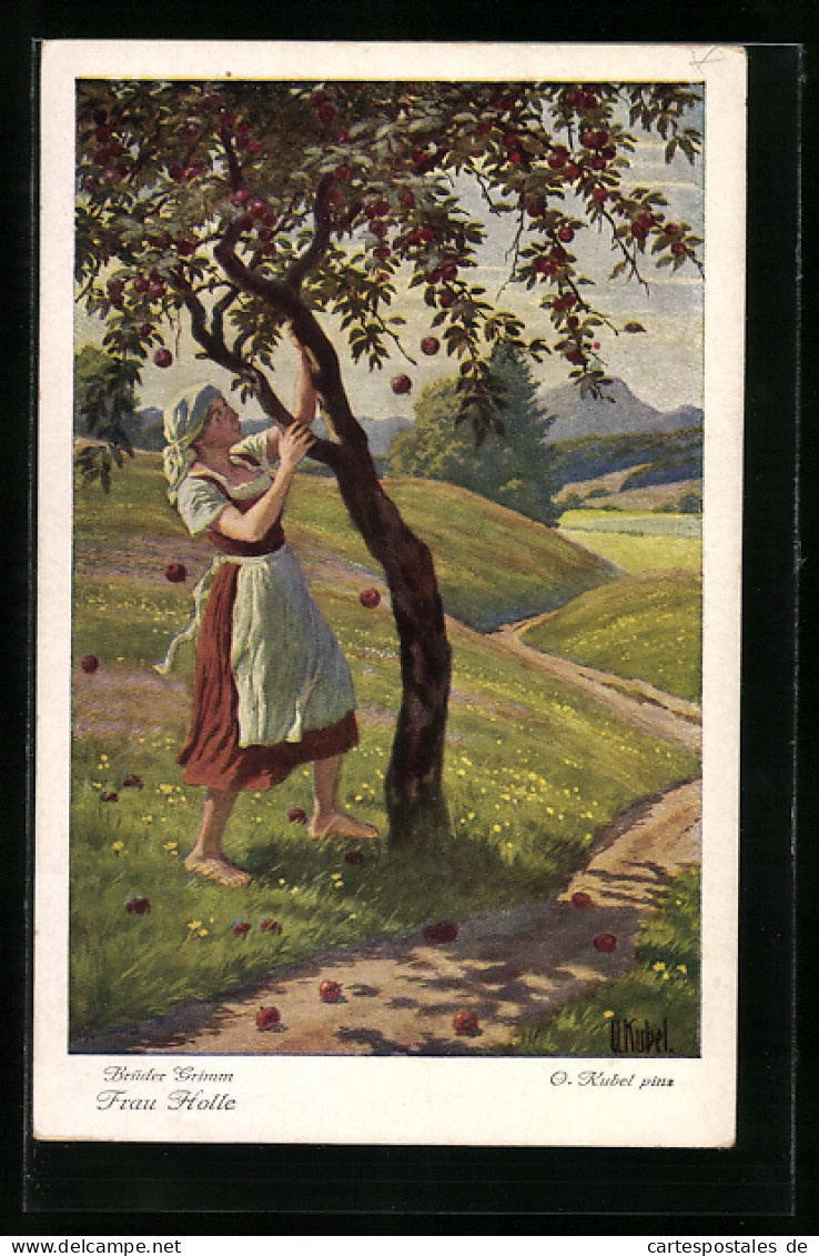 Künstler-AK Otto Kubel: Brüder Grimm's Märchen: Frau Holle, Goldmarie Am Apfelbaum  - Fairy Tales, Popular Stories & Legends