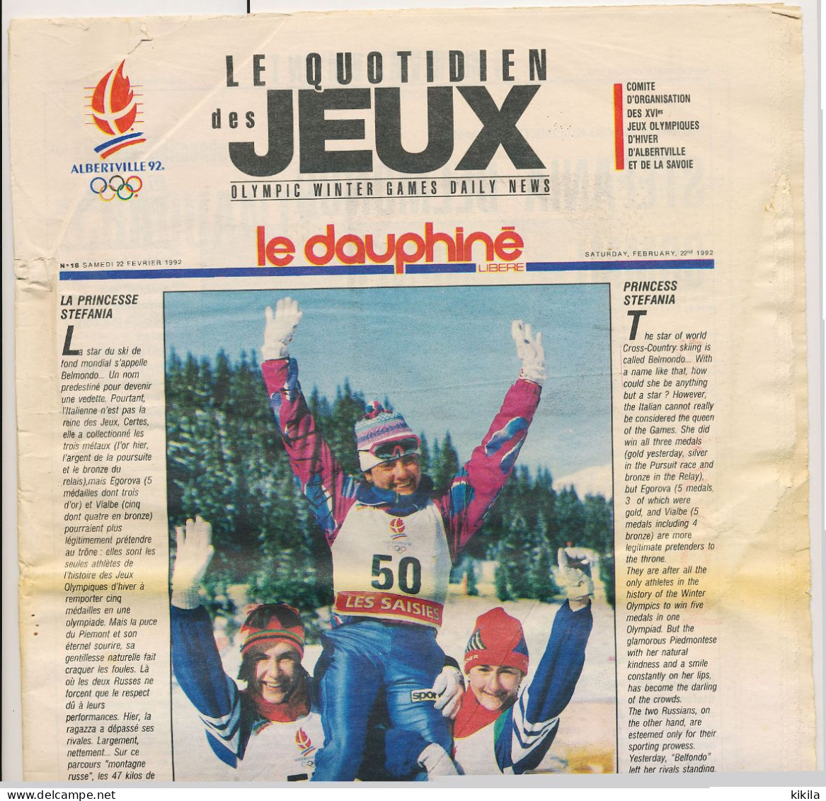 Le Dauphiné Libéré ALBERTVILLE 1992 Le Quotidien Des Jeux XVI° Jeux Olympiques D'Hiver N° 18 Samedi 22 Février 1992 - Desde 1950
