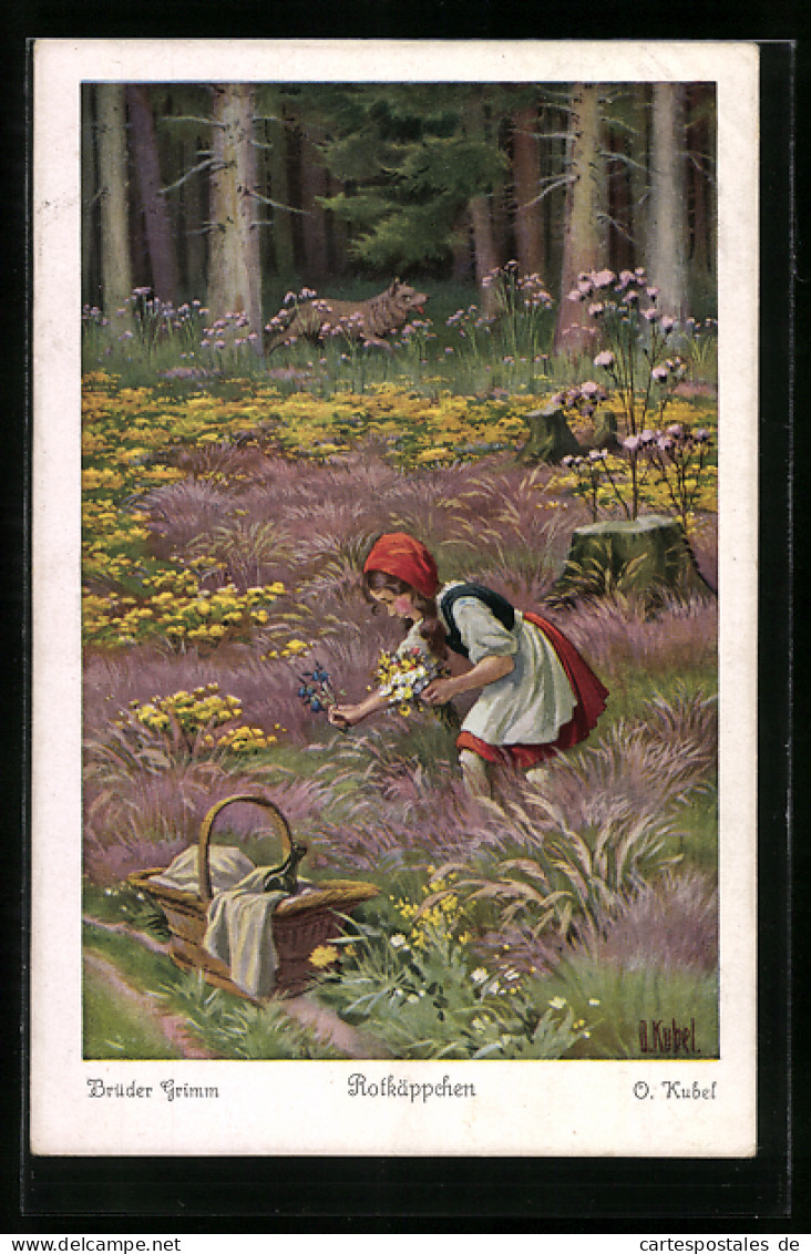Künstler-AK Otto Kubel: Rotkäppchen Sammelt Blumen Für Die Grossmutter  - Fairy Tales, Popular Stories & Legends
