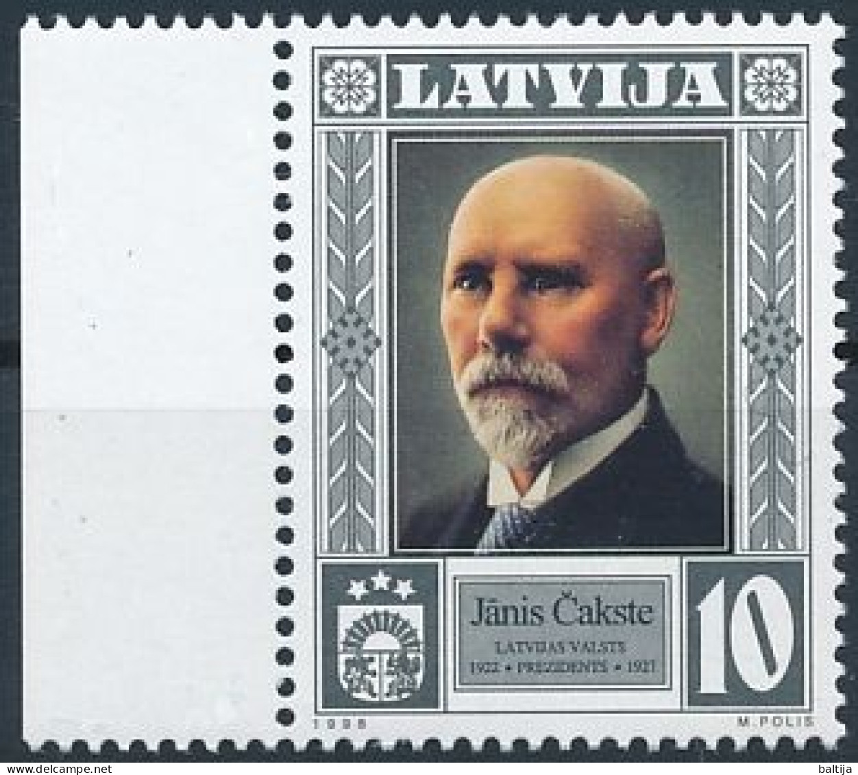 Mi 489 ** MNH / 1st Latvian President Jānis Čakste / Head Of State - Lettonia