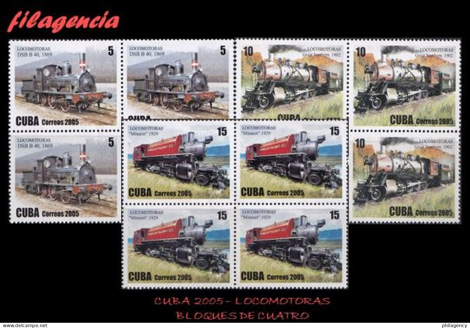 CUBA. BLOQUES DE CUATRO. 2005-16 HISTORIA DEL FERROCARRIL. LOCOMOTORAS - Neufs
