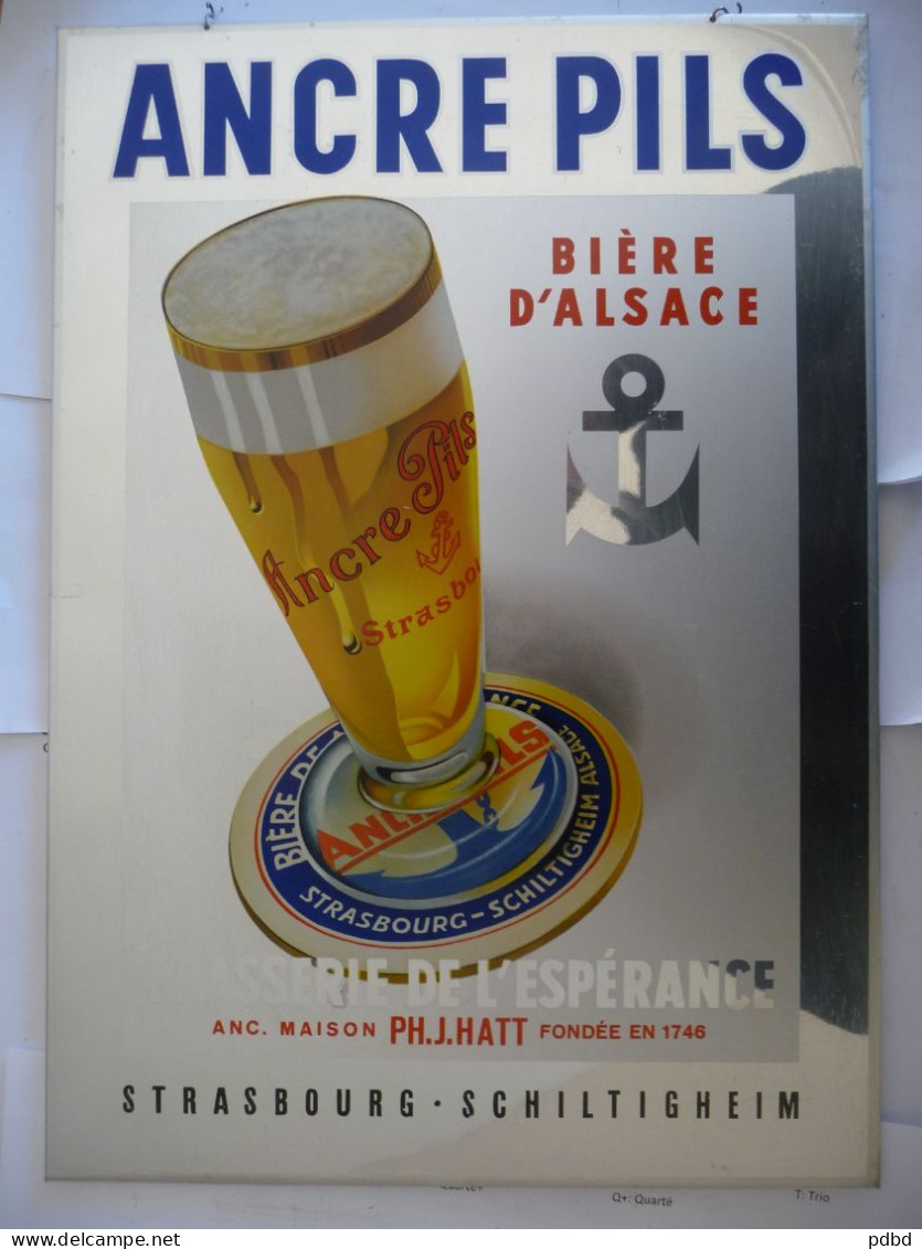 Publicité . Plaque Métallique . Ancre Pils . Bière D'Alsace . PH J Hatt . Brasserie . Strasbourg . Schiltigheim . - Tin Signs (vanaf 1961)