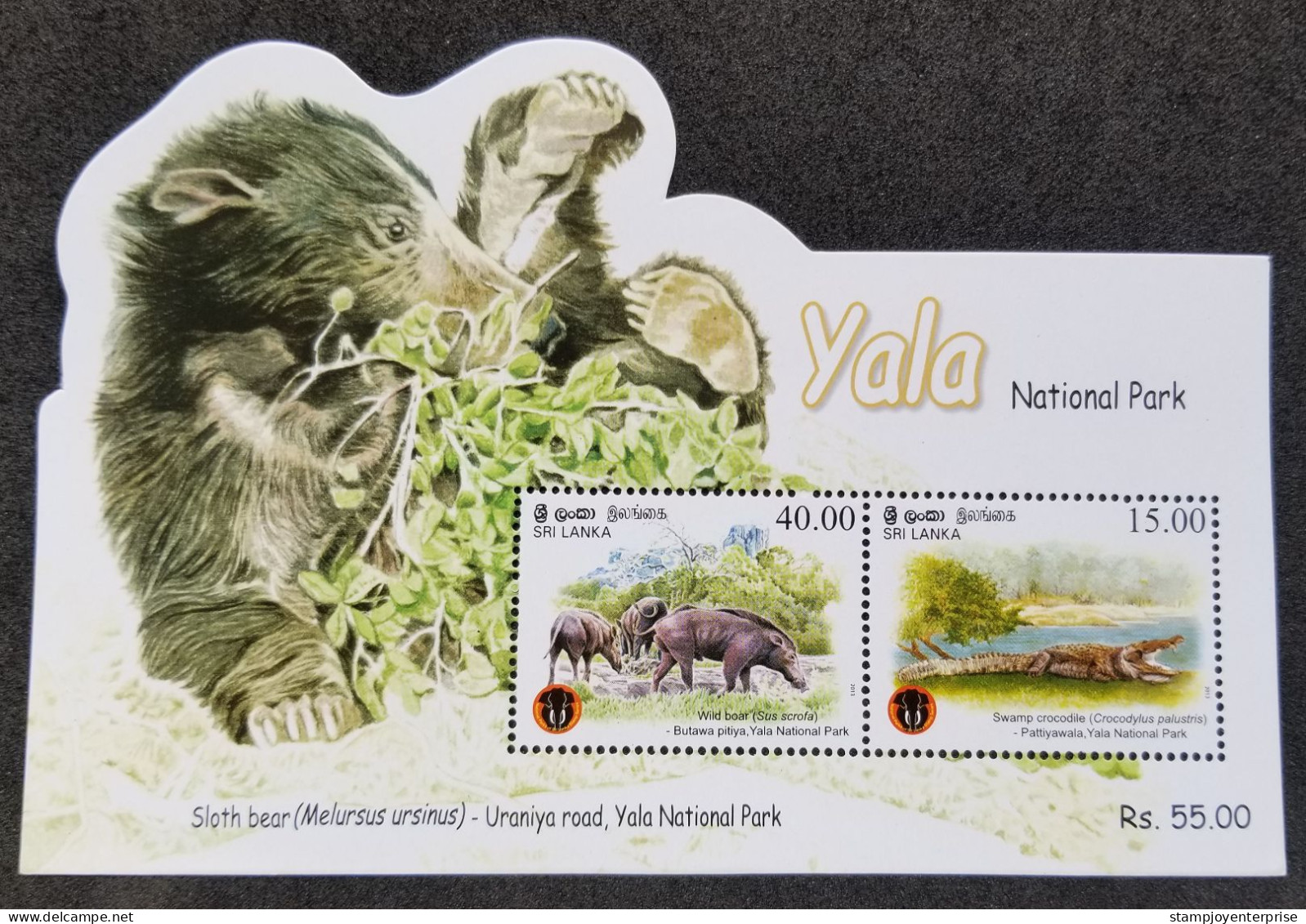 Sri Lanka Yala National Park 2013 Bear Boar Crocodile (ms) MNH *odd Shape *unusual - Sri Lanka (Ceylon) (1948-...)