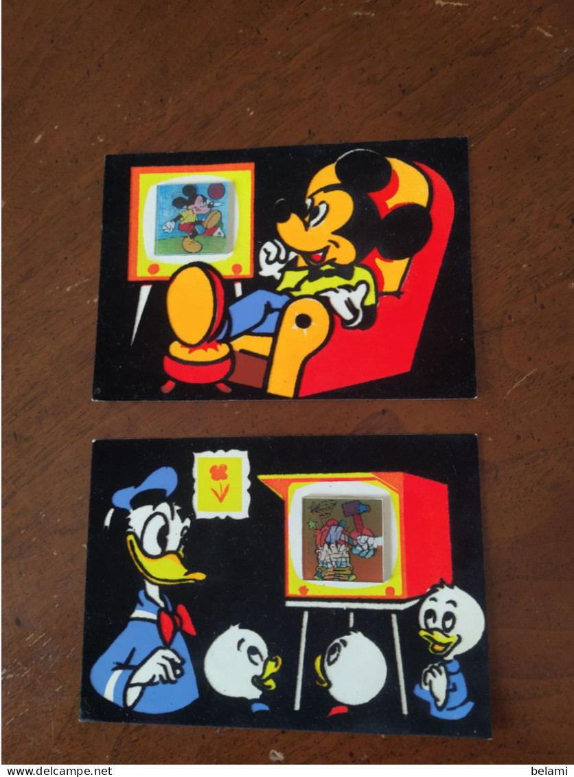 Lot De 2 Cp  Visiomatique  ** Mickey Devant La Télé   Et Donald Et Ses Neveux  Devant La Tele 1961  En Feutrine - Cómics