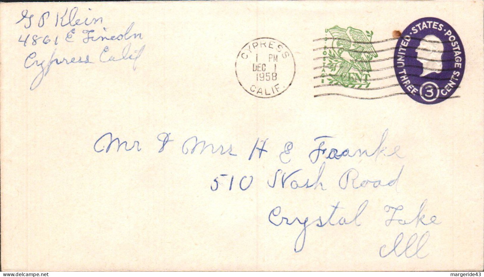 USA ETATS UNIS ENTIER LETTRE DE CYPRESS 1958 - Briefe U. Dokumente