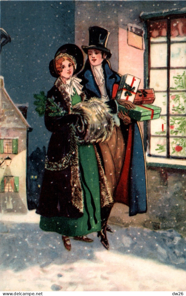 Illustration Non Signée: Couple De Bourgeois Avec Cadeaux - Edition Pittins - Carte P.P. N° 1075 Non Circulée - 1900-1949