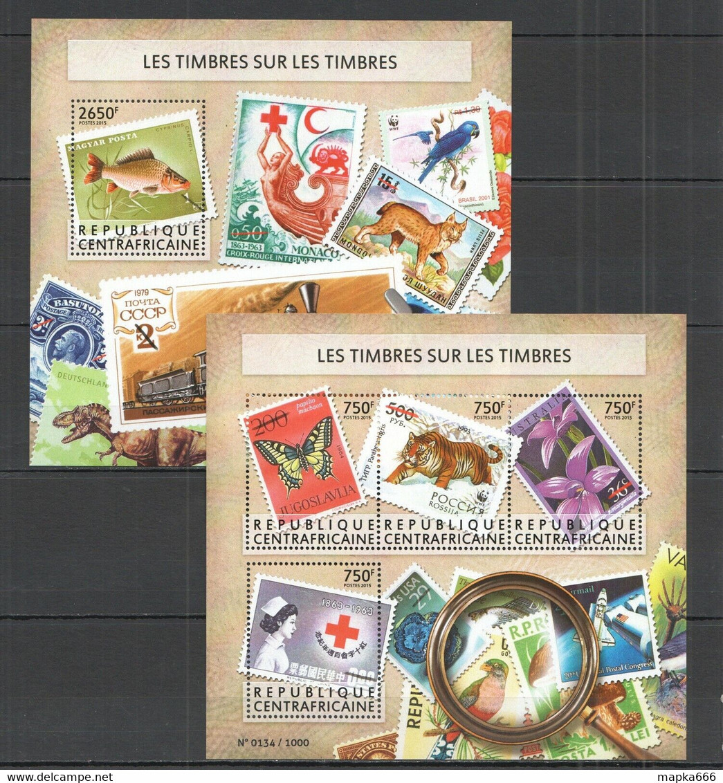 CA245 2015 CENTRAL AFRICA  ANIMALS TRAINS FLOWERS STAMPS ON STAMPS KB+BL MNH - Andere & Zonder Classificatie