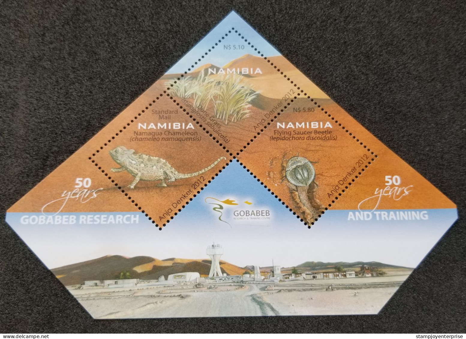 Namibia 50 Years Gobabeb Research Training 2012 Chameleon Insect Beetle Reptiles (ms) MNH *odd Shape *unusual - Namibia (1990- ...)