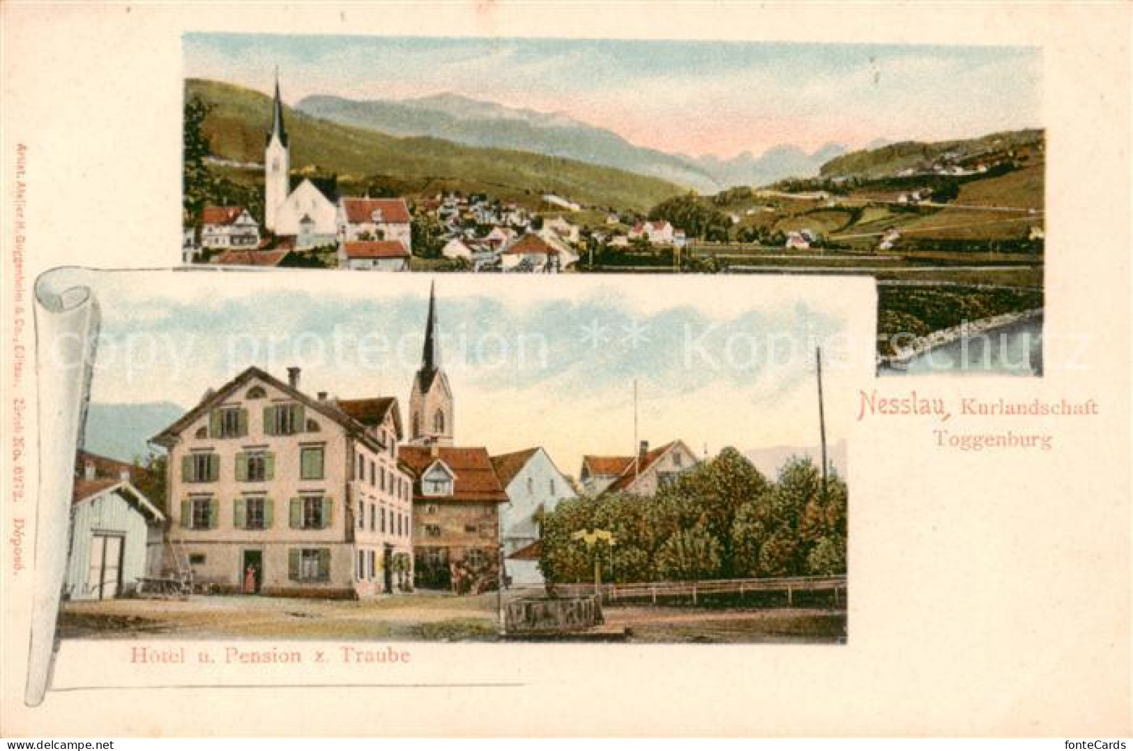 13850554 Nesslau SG Panorama Kirche Hotel Und Pension Zur Traube  - Sonstige & Ohne Zuordnung