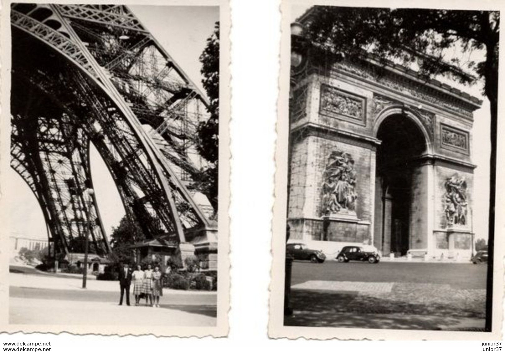 3 Photos De Paris Arc De Triomphe, Tour Eiffel, Avec Voitures Citroën Traction, Peugeot, 1947 - Coches