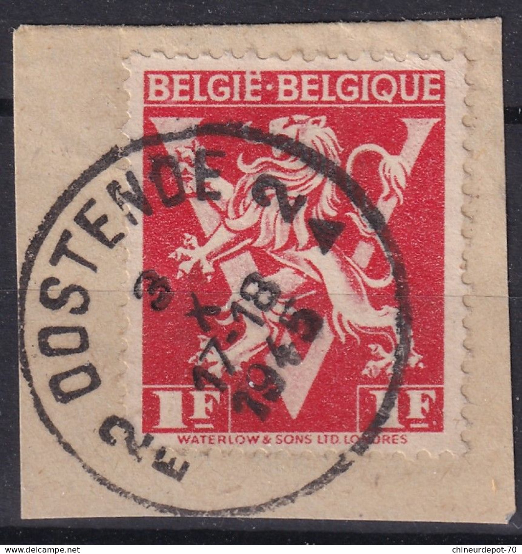 Timbres Belge Lion V Cachet Oostende 2E 1945 - Gebruikt