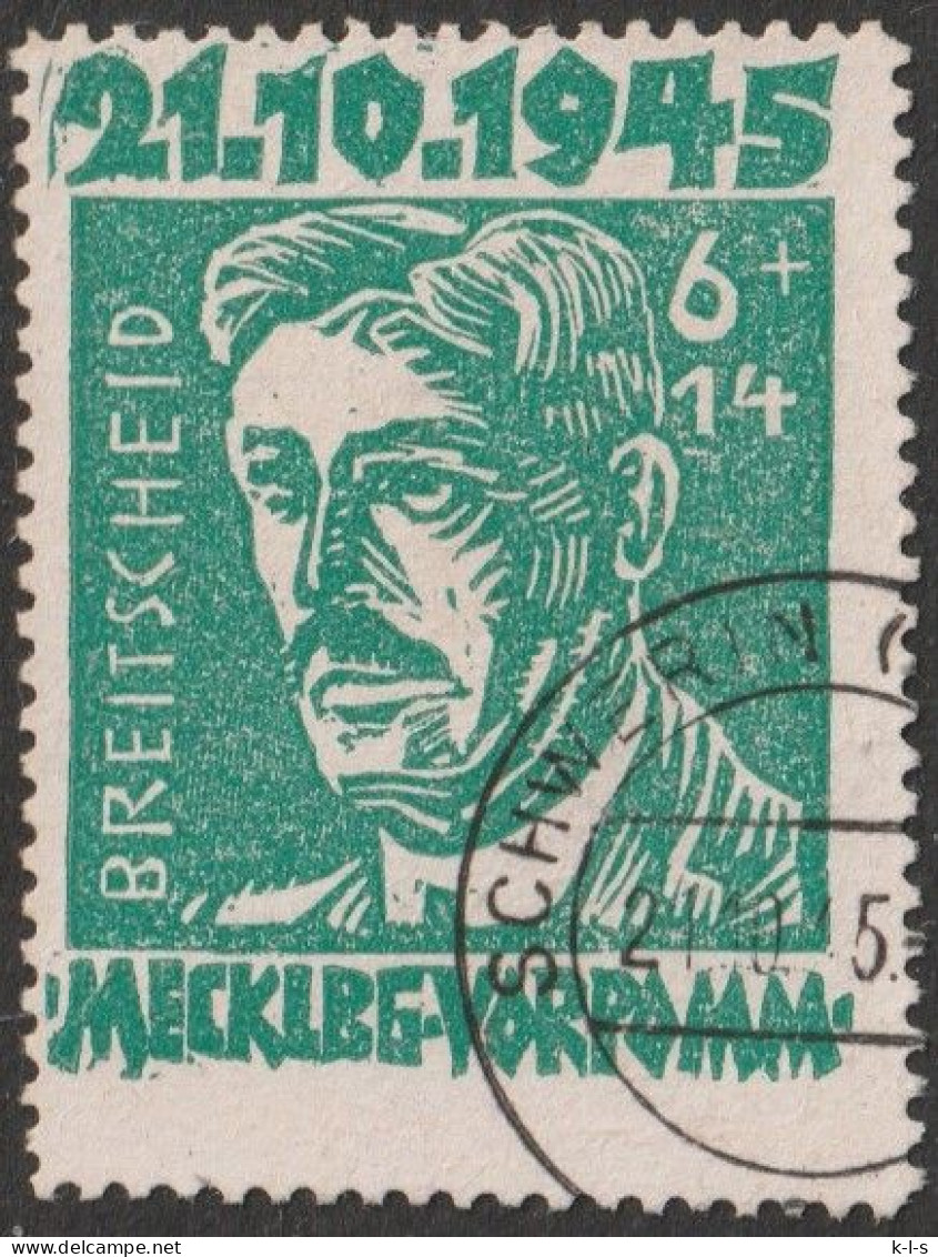 SBZ- Mecklenburg-Vorpommern: 1945, Mi. Nr. 20, Opfer Des Faschismus, 6+14 Pfg. R. Breitscheid,  Tagesstpl. SCHWERIN - Usados