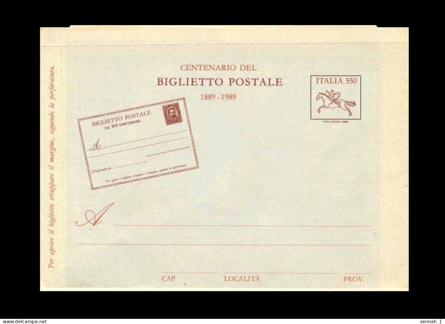 Italien / Italy: Ganzsache '100 Jahre Postkarten, 1989' / Stationery' Centenary Of Postcards' / 'Biglietto Postale' ** - Poste