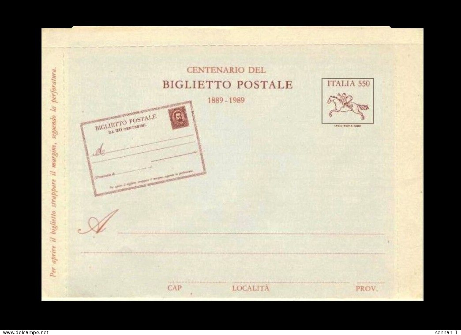 Italien / Italy: Ganzsache '100 Jahre Postkarten, 1989' / Stationery' Centenary Of Postcards' / 'Biglietto Postale' ** - Correo Postal