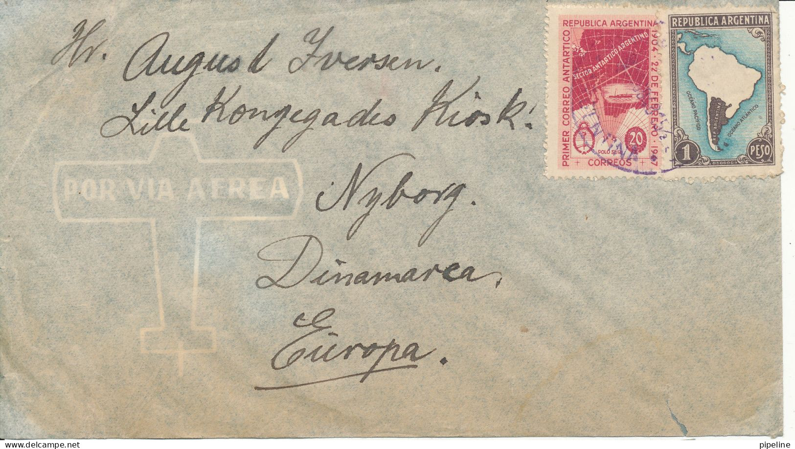 Argentina Air Mail Cover Sent To Denmark 1948 Tears On The Cover And The Flap On The Backside Of The Cover Is Missing - Aéreo