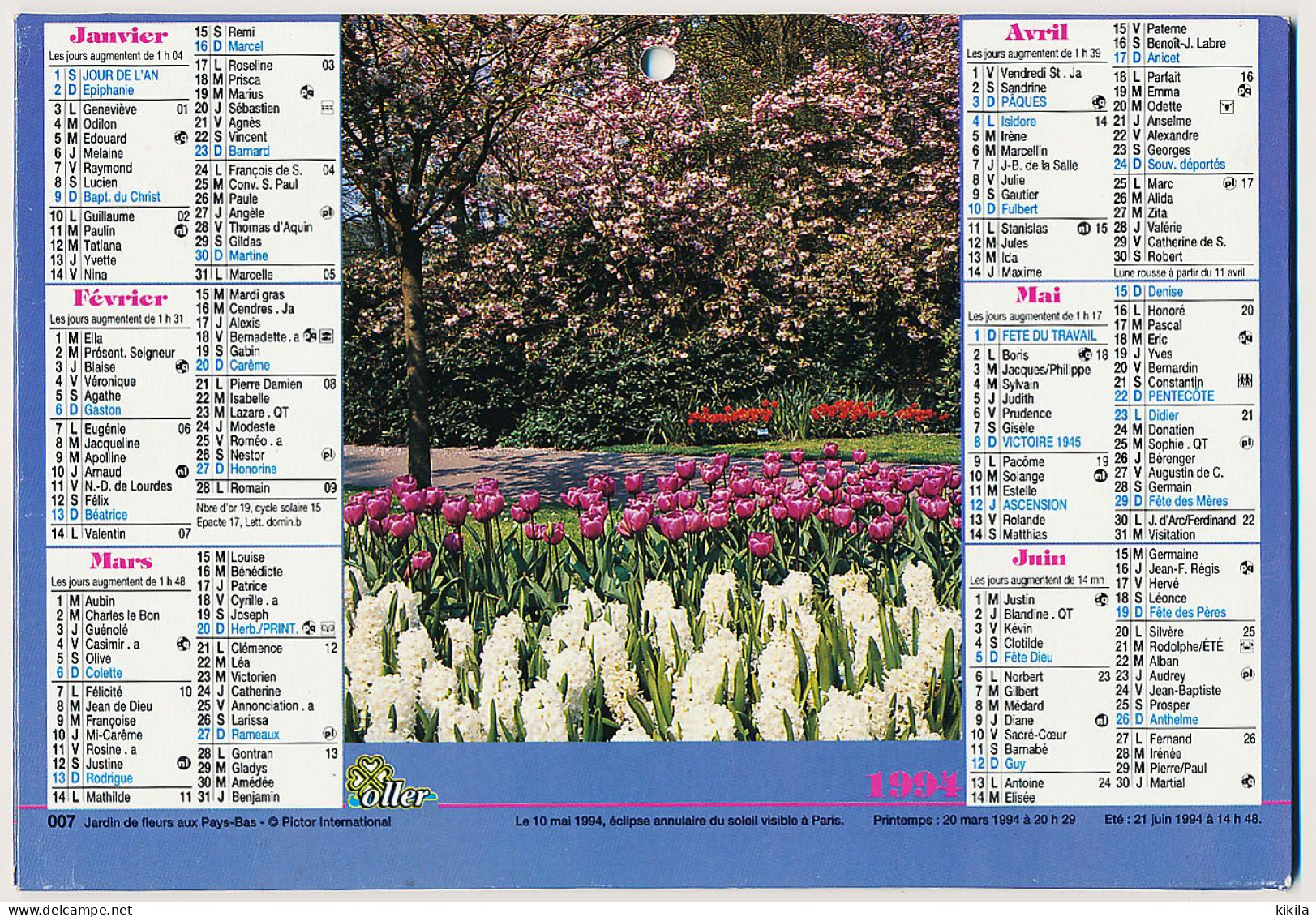 Calendrier Grand Format 1994  OLLER Jardins De Fleurs Aux< Pays Bas  Et Forêt D'automne    Code Postaux Des Principales* - Big : 1991-00