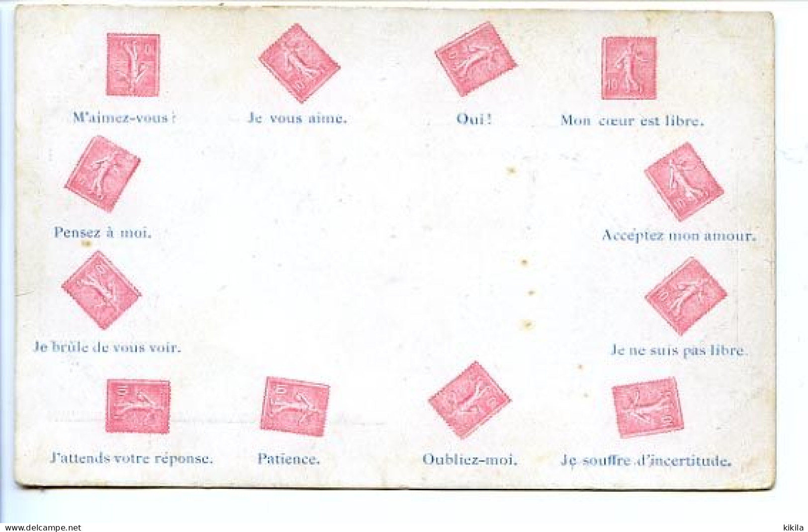 CPA 9 X 14    Langage Des Timbres  Semeuses: Le Sens De La Position Du Timbre - Timbres (représentations)