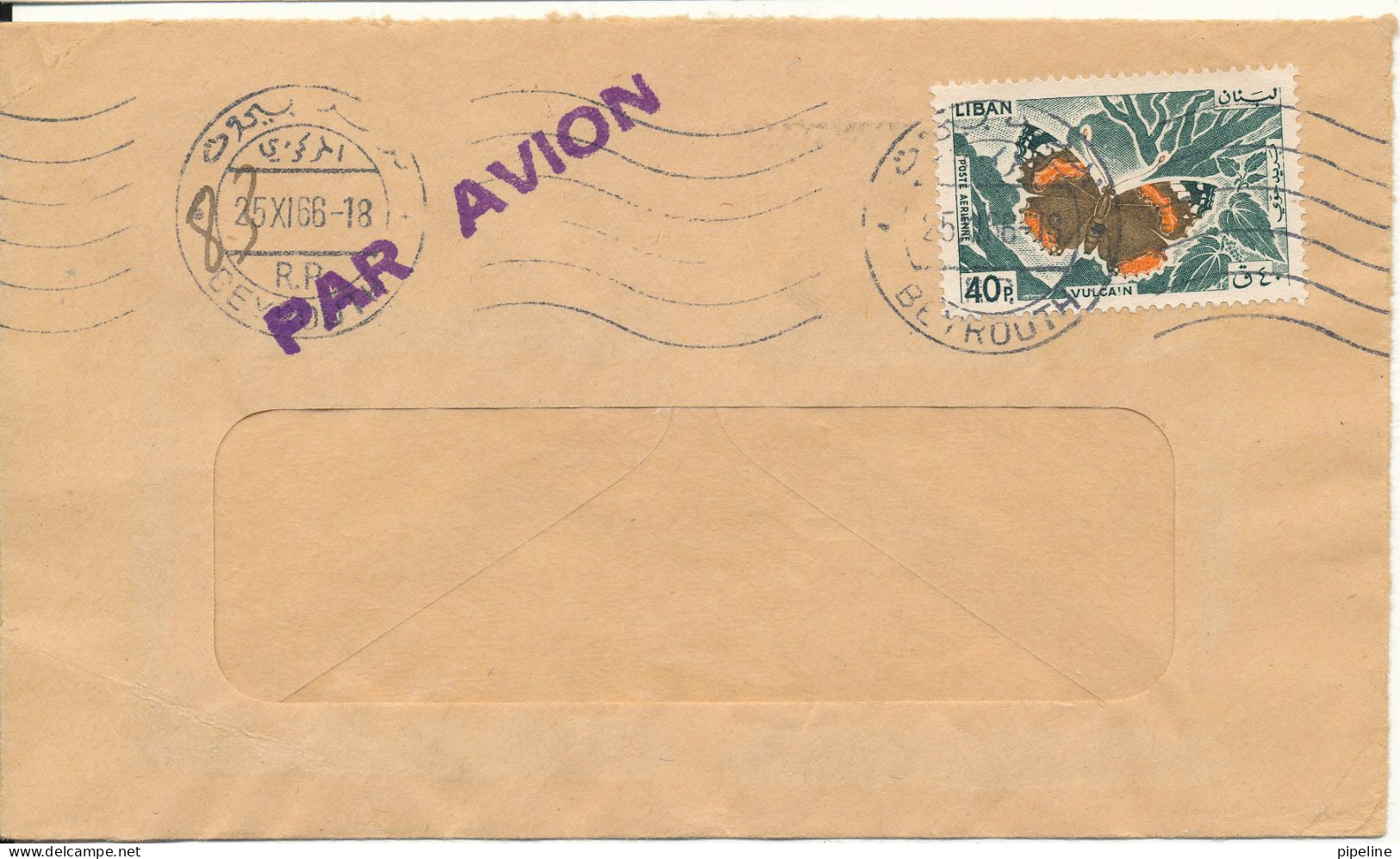 Lebanon Cover Beyrouth 25-11-1966 Single Franked Butterfly - Líbano