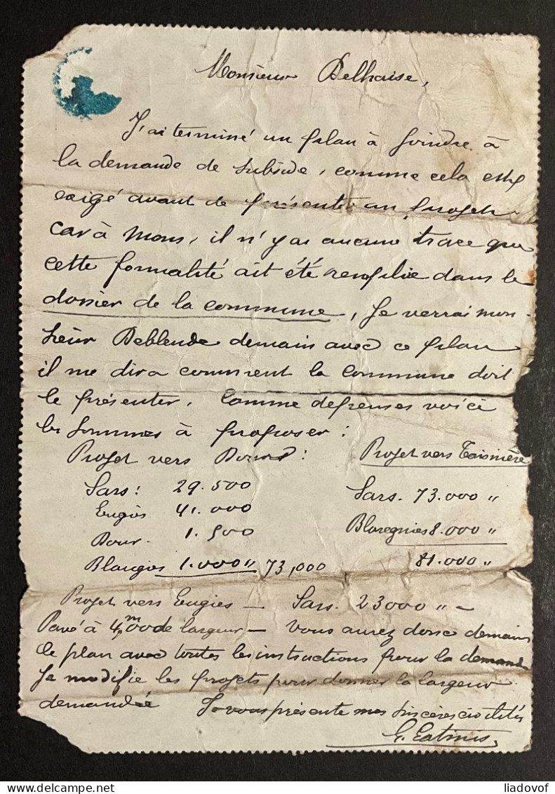 Carte Lettre 10c(COB 46) + COB 51 Obl. SC SENEFFE Par Expres Pour SARS LA BRUYERE Par QUEVY - Utilisation Du COB 51 RRR - 1884-1891 Leopoldo II