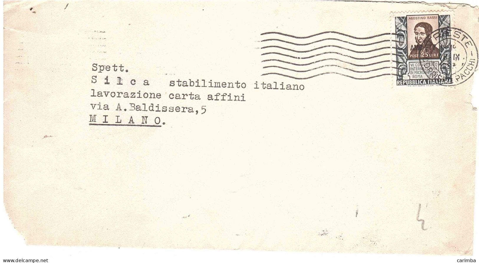 1953 L.25 AGOSTINO BASSI RETRO ANNULLO TARGHETTA SETTIMANA LISSONESE DEL MOBILE - 1946-60: Storia Postale