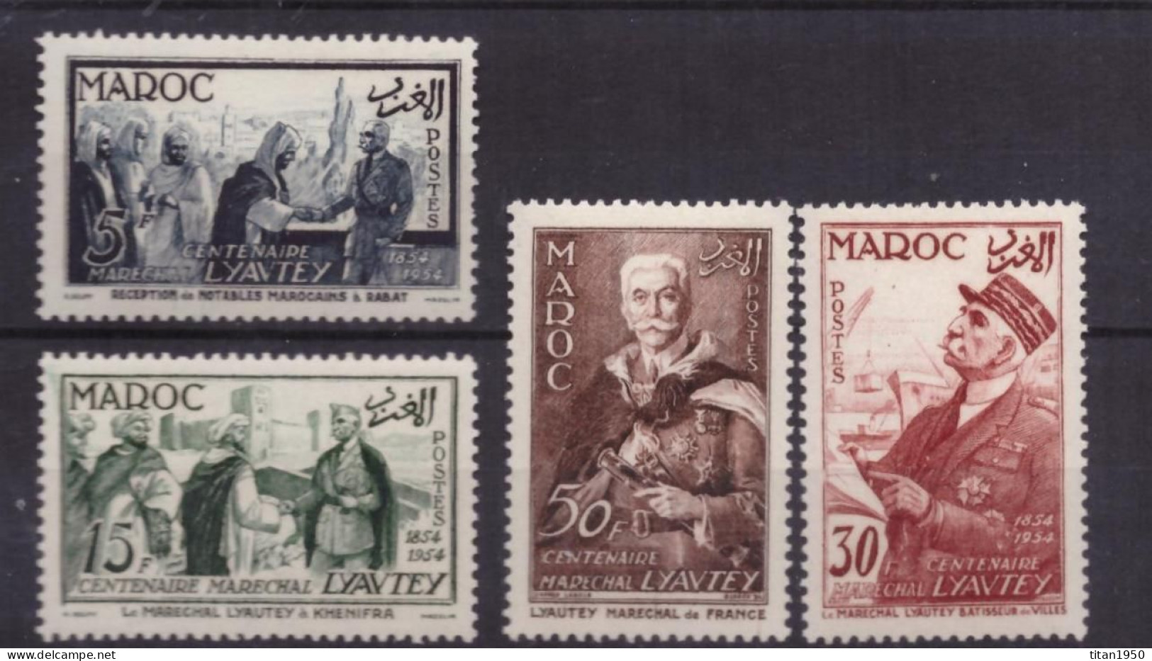 MAROC - 1954 - Maréchal Lyautey  - Sériie 4 Timbres Neufs ** Cote  15,5 € - Ongebruikt