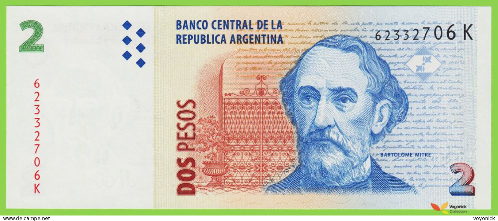 Voyo ARGENTINA 2 Pesos ND/2010 P352(6) EC761c B405g K UNC - Argentinië