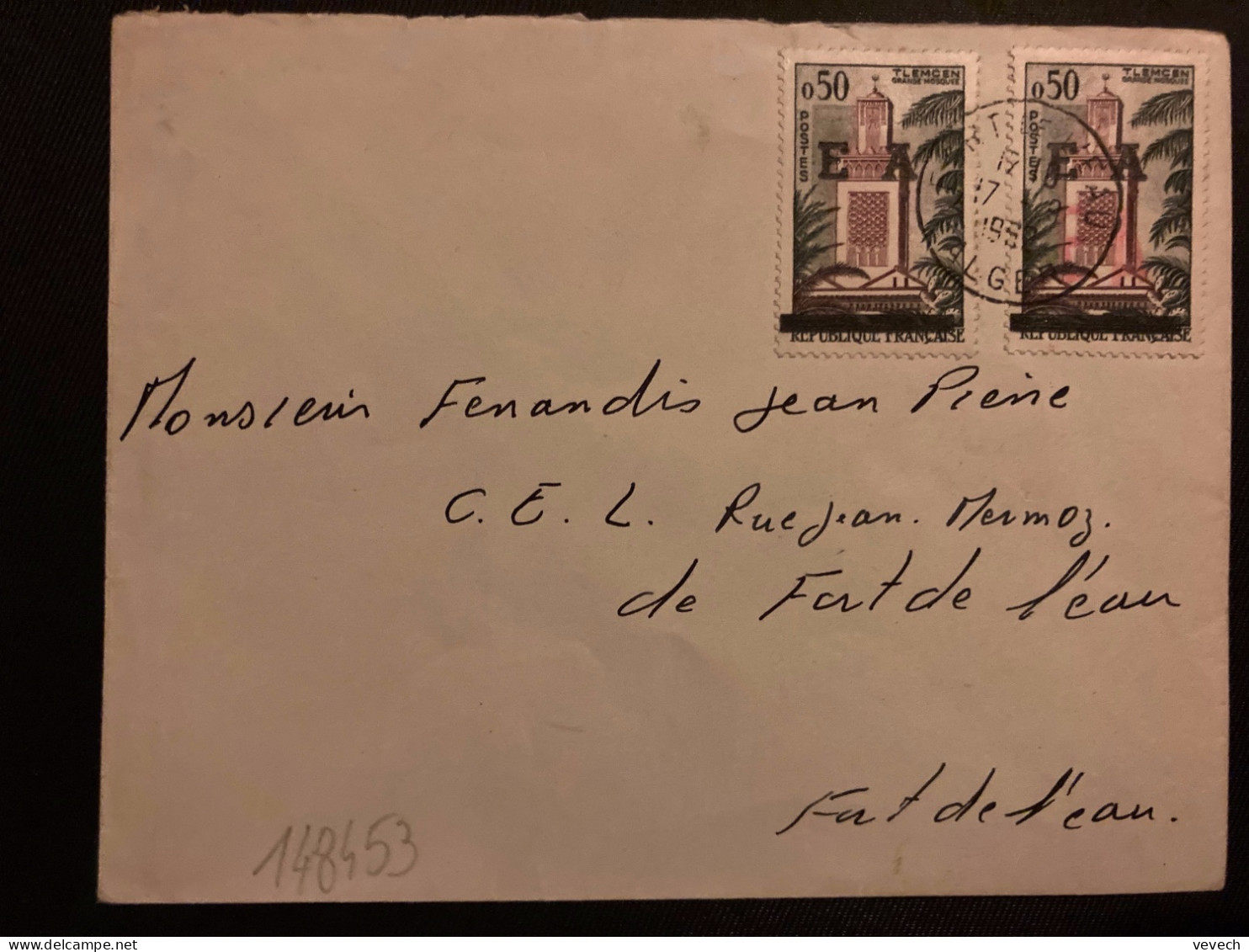 LETTRE TP TLEMCEN 0,50 Surch.EA + IDEM Double Surch.EA  OBL.17-8 1962 FORT DE L'EAU ALGER - Covers & Documents