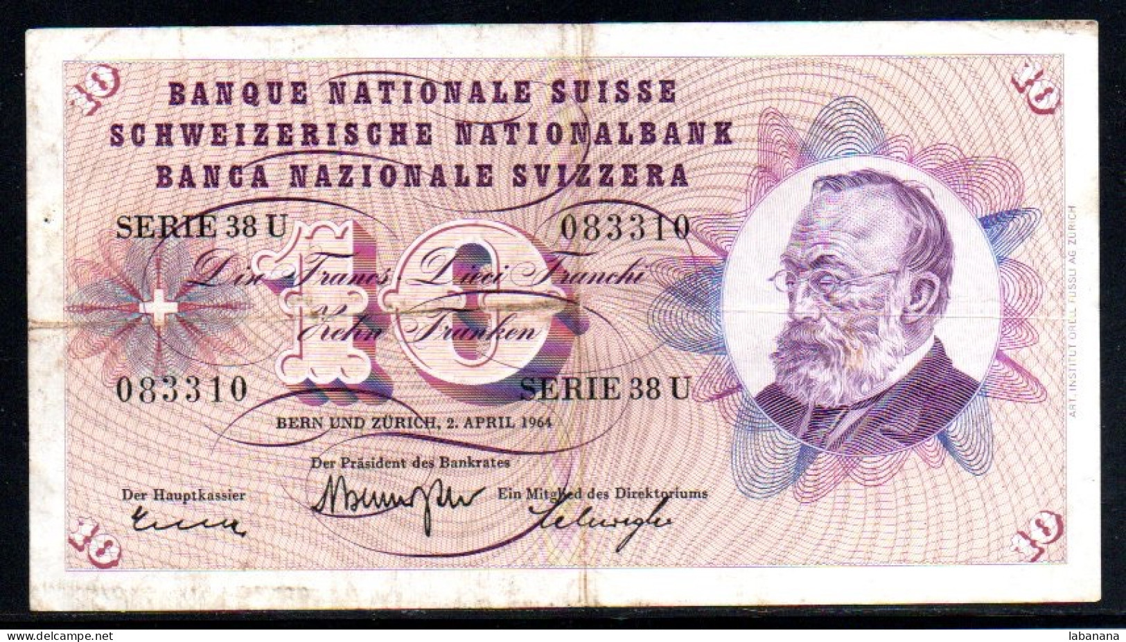 659-Suisse 10fr 1964 Série 38U - Schweiz