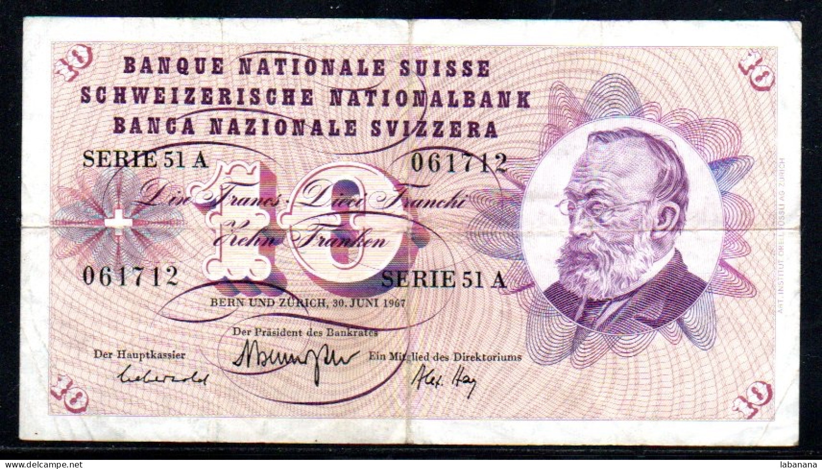 659-Suisse 10fr 1967 Série 51A - Suiza