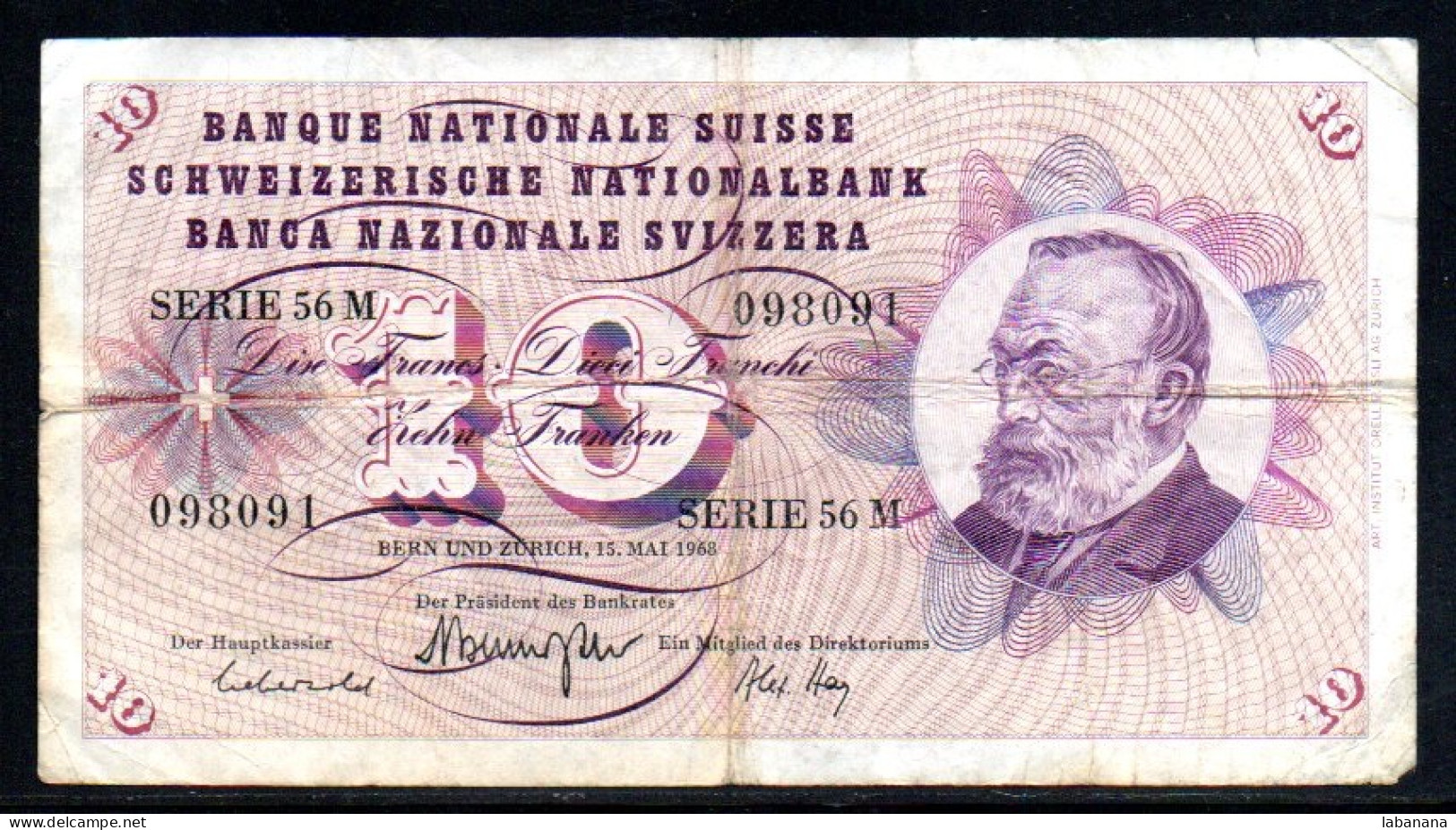 659-Suisse 10fr 1968 Série 56M - Suiza