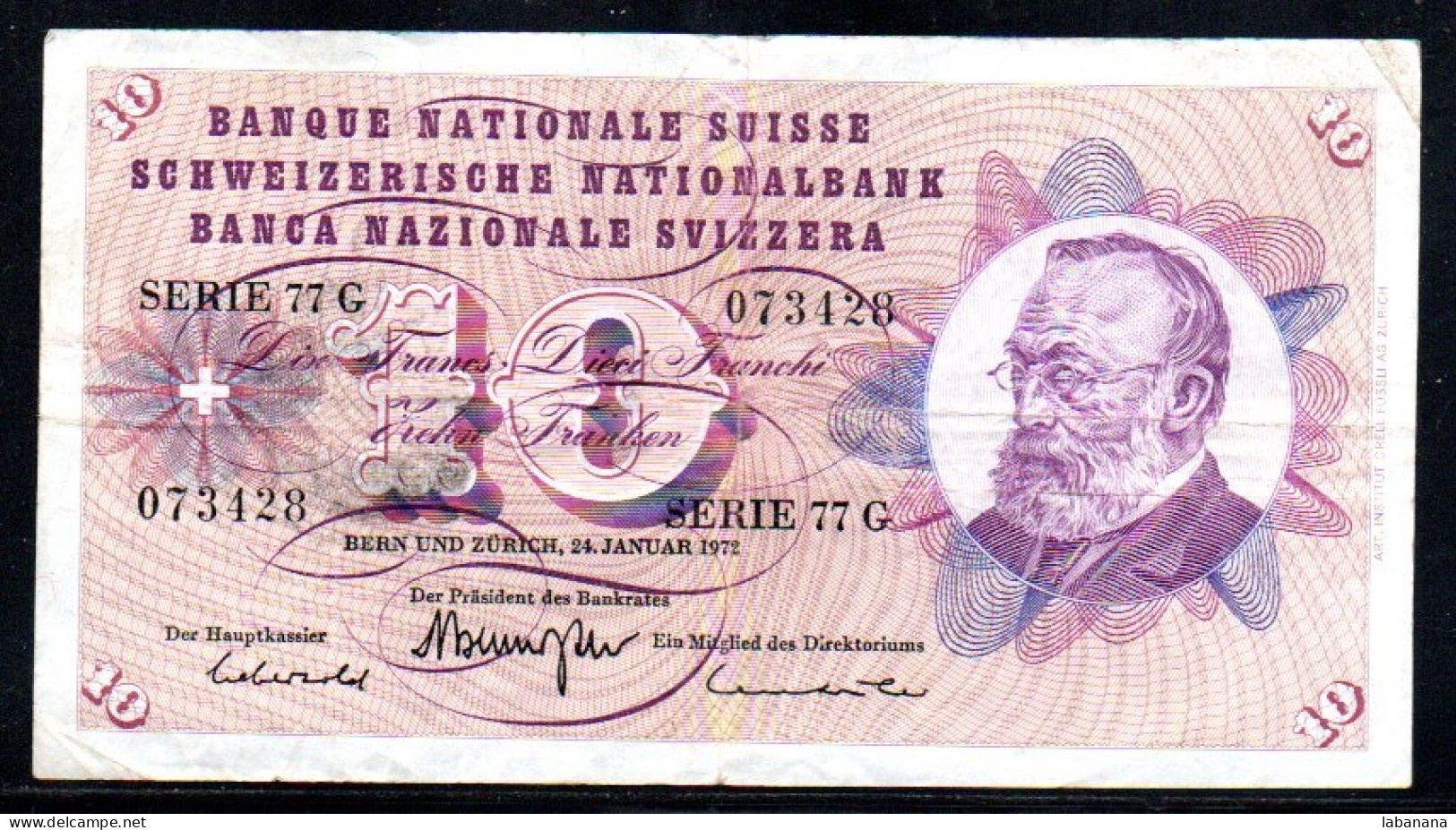 659-Suisse 10fr 1972 Série 77G - Suisse