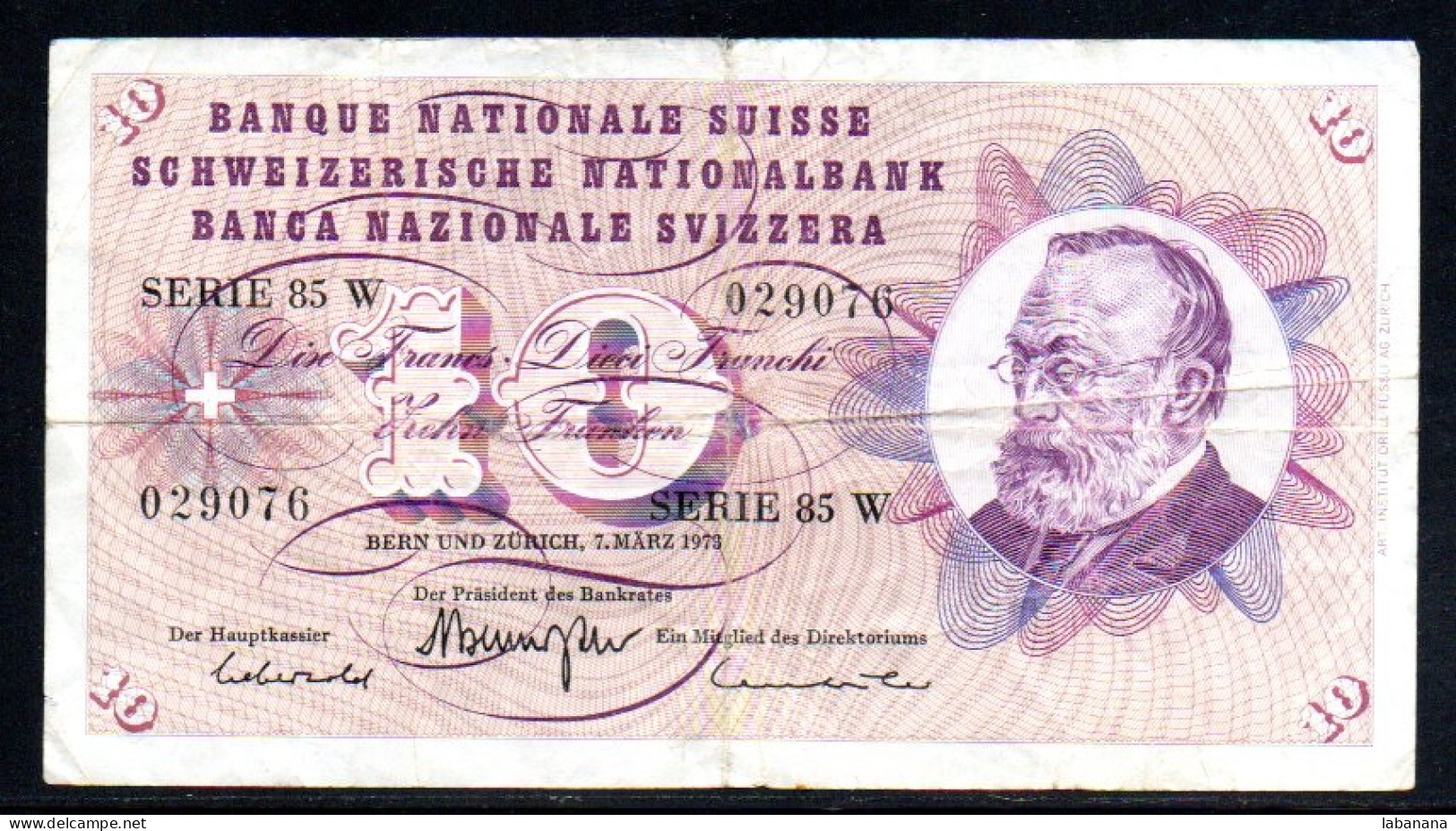 659-Suisse 10fr 1973 Série 85W - Suiza