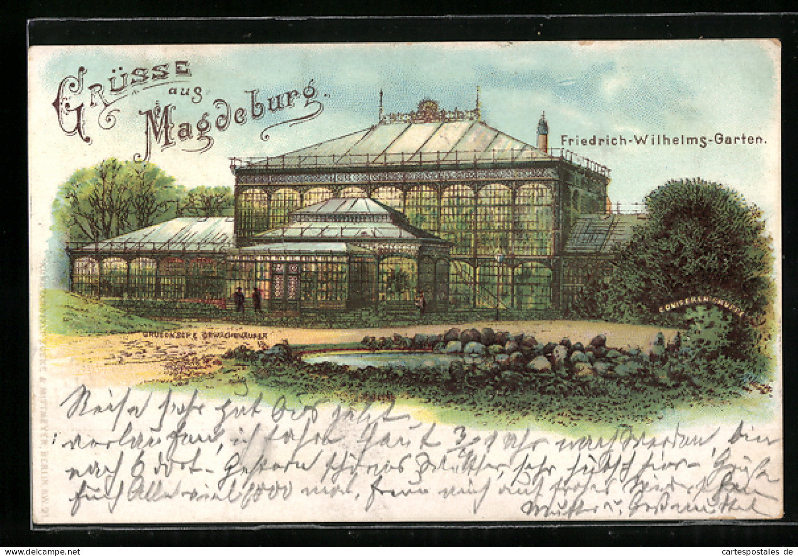 Lithographie Magdeburg, Im Friedrich-Wilhelms-Garten  - Magdeburg