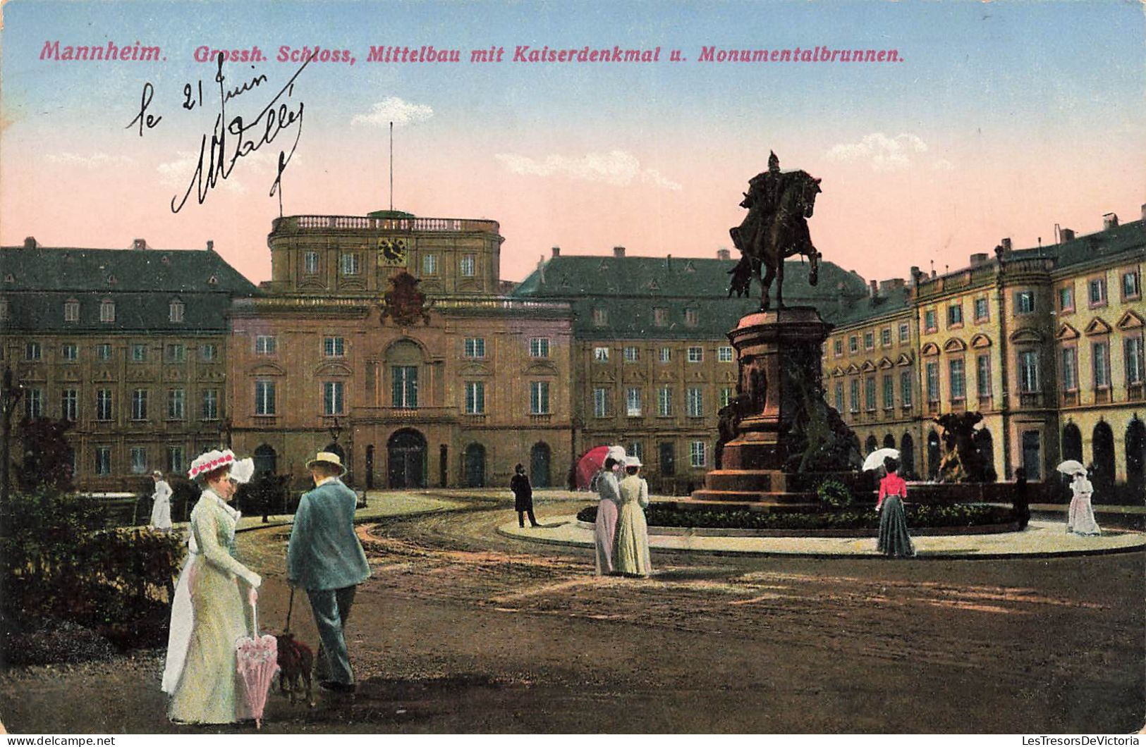 ALLEMAGNE - Mannheim - Schloss Mittelbau Mit Kaiserdenkmal U. Monumentalbrunnen - Colorisé - Carte Postale Ancienne - Mannheim